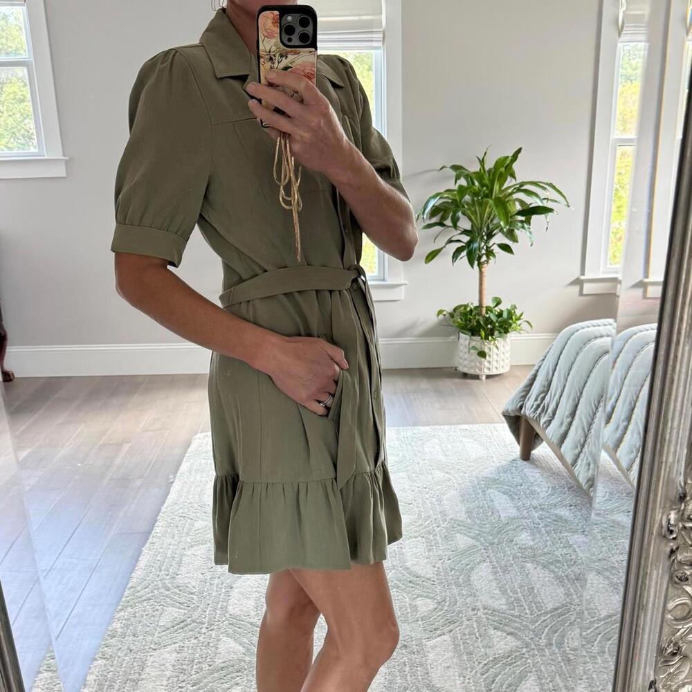 PAIGE Sage Green Teared and Belted Dress Size S - Picture 7 of 7